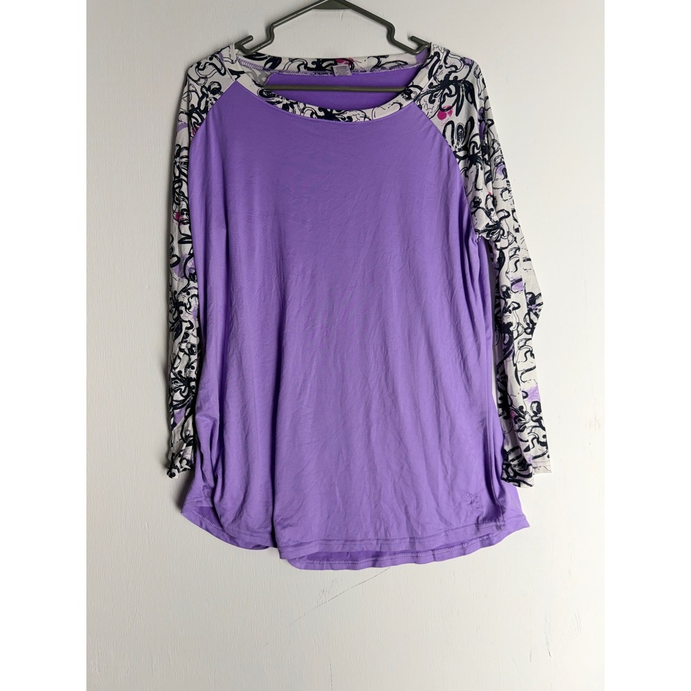 Hello Mello Lounge Top Purple Floral Raglan Long Sleeve Shirt Medium‎ Large